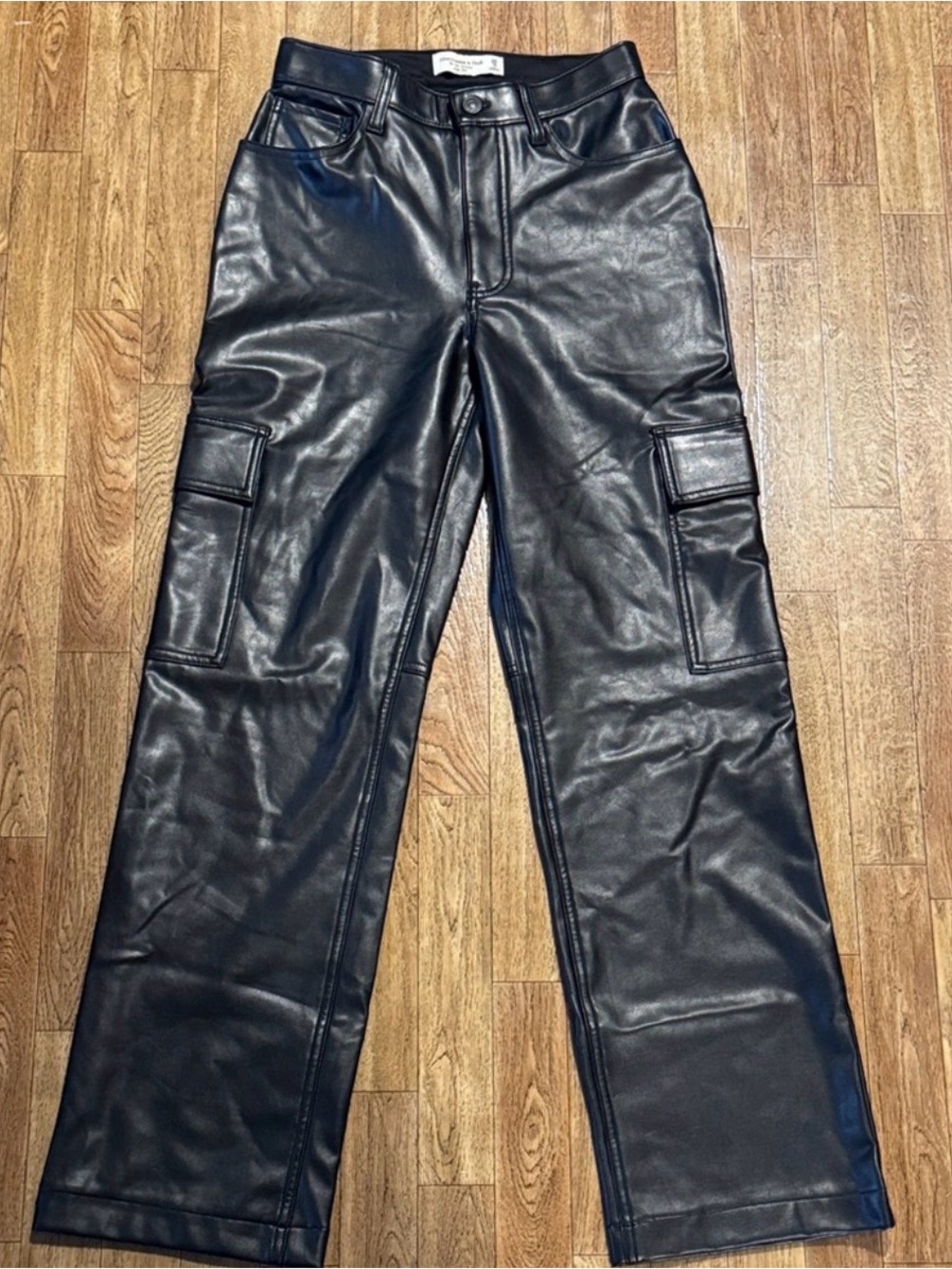Abercrombie & Fitch Black Faux Leather Cargo Jeans